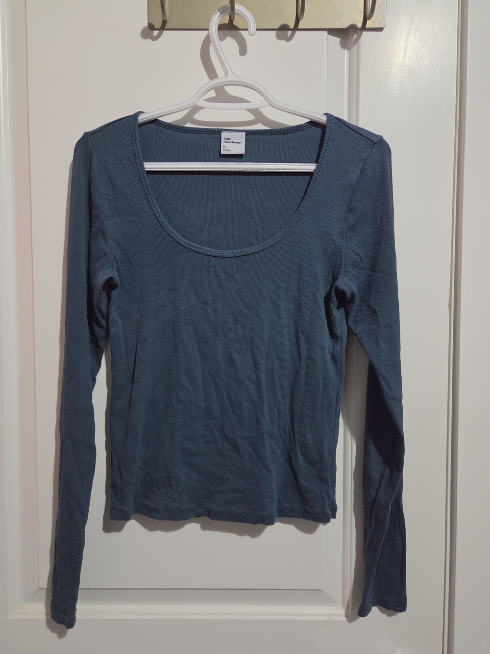 TNA Homestretch Ribbed Long Sleeve Scoop Neck Top - Teal Blue